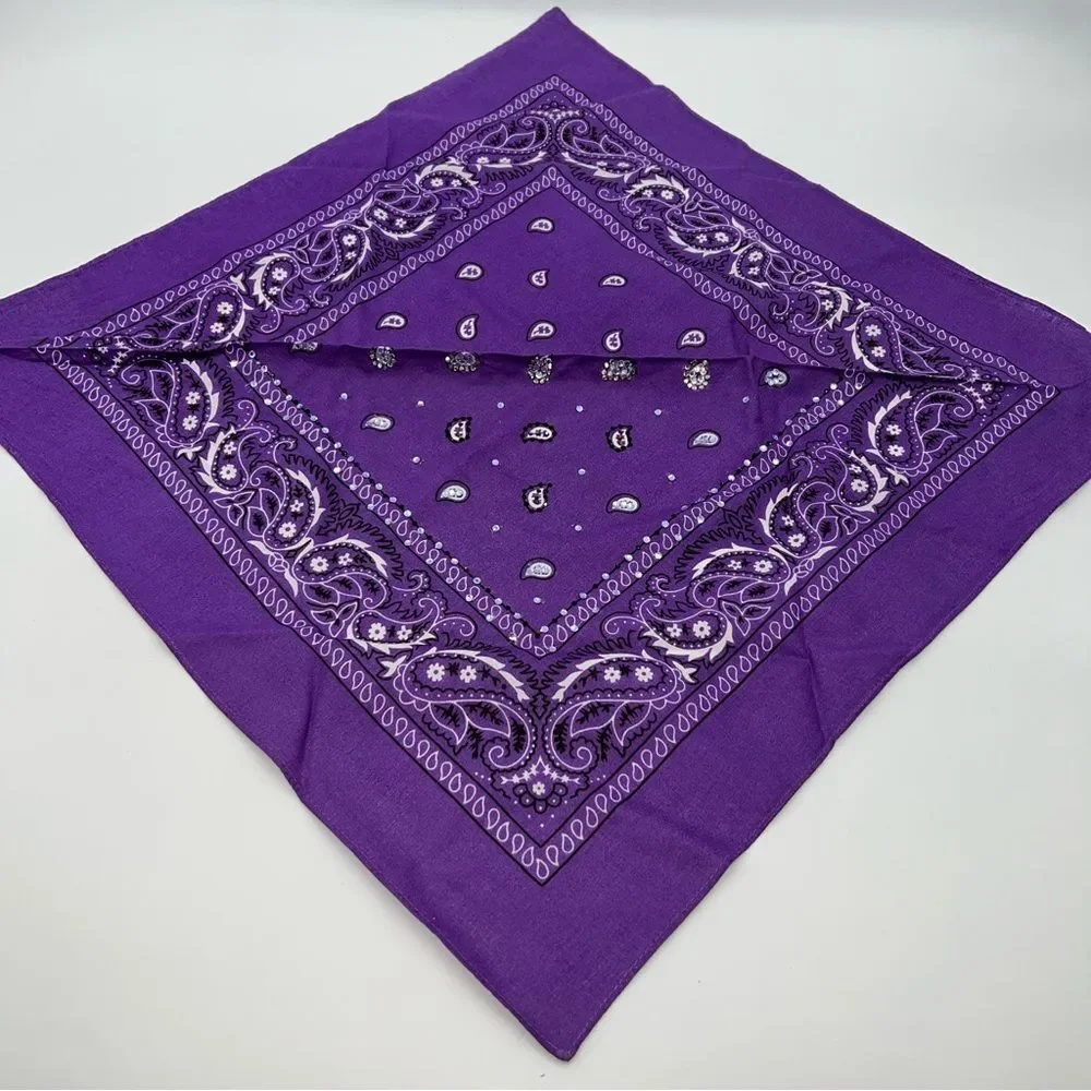 Vintage Lot of 2 Brown and Purple Bandanas/Scarfs Embellished w/Rhinestone